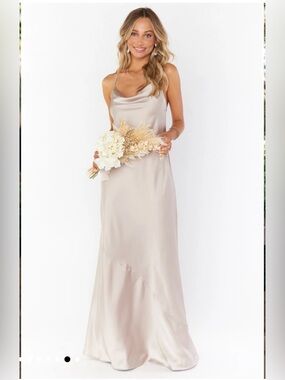 Show me your MUMU Satin Slip Maxi Dress in Champagne - graduation bridesmaid